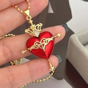 Gold and Red Heart Pendant Necklace